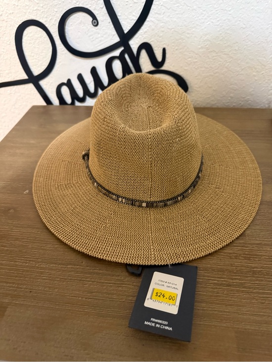 C.C Accessories - C.C Natural Brown Straw Fedora Hat with Beaded Band